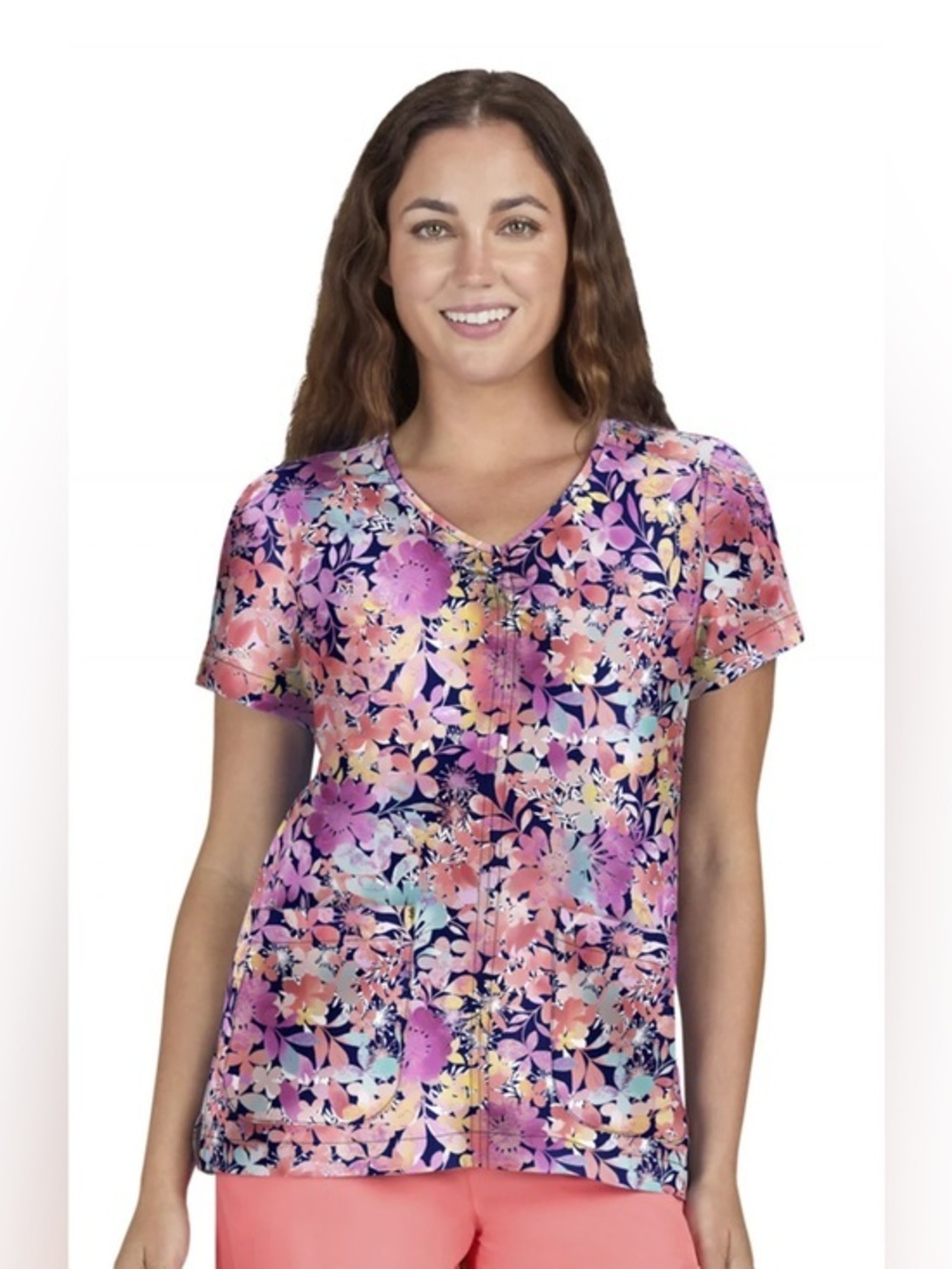 Floral nwt planet koi V-Neck Short Sleeve scrub Enik Top Blushing Bloom